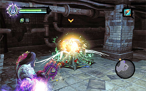 Resume exploring the second part of the underground tunnel and make sure to check out on the southern room, because that is how you locate the seventh trapped hellguard (side quest [The book of the Dead]); the above screenshot) - Find the second part of the Rod (2) - The Rod of Arafel - Darksiders II - Game Guide and Walkthrough