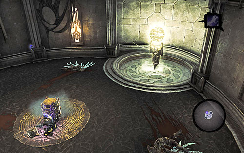 After you catch onto the highest located ledge, lean back and jump back - Find the Scribe - beginning - Stains of Heresy - Darksiders II - Game Guide and Walkthrough