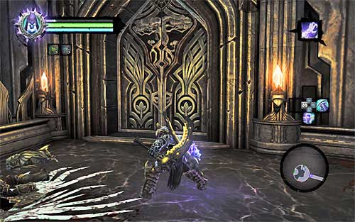 During your northbound march check out on a small balcony to the right where you will find a Boatman Coin - Find the Scribe - beginning - Stains of Heresy - Darksiders II - Game Guide and Walkthrough