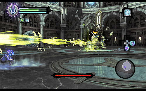 The other one is shooting series of golden projectiles, which are best avoided by dodging sideways - Boss 17 - Jamaerah the Scribe - Stains of Heresy - Darksiders II - Game Guide and Walkthrough