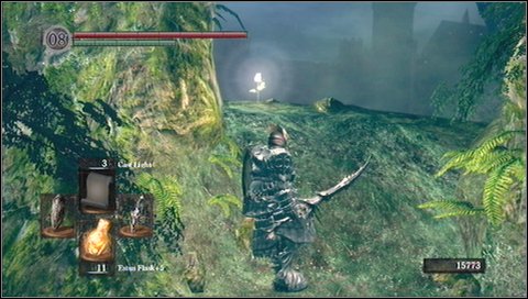 At a first glances this slope looks too steep - but if you look closer, youll find a descent down - Darkroot Basin | Walkthrough - Walkthrough - Dark Souls Game Guide & Walkthrough