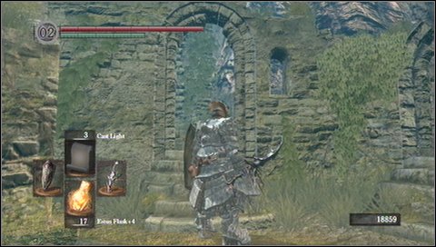 The last way leads up the stairs (behind a large tree) - Firelink Shrine | Walkthrough - Walkthrough - Dark Souls Game Guide & Walkthrough