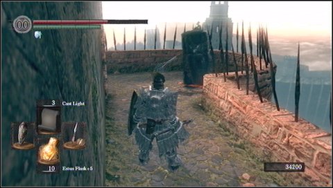 Behind the knight to the left therere is a ladder down - Sens Fortress - p. 4 | Walkthrough - Walkthrough - Dark Souls Game Guide & Walkthrough
