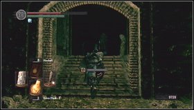 Once you get to the other side, turn to the right - jump down on the skeleton and kill him - The Catacombs - p. 3 | Walkthrough - Walkthrough - Dark Souls Game Guide & Walkthrough