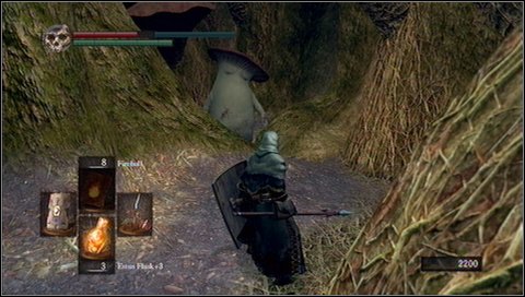An alternative method of killing large mushrooms is to retreat to the path up - after several meters mushrooms will lock themselves on the root - Bonus - The Great Hollow | Walkthrough - Walkthrough - Dark Souls Game Guide & Walkthrough