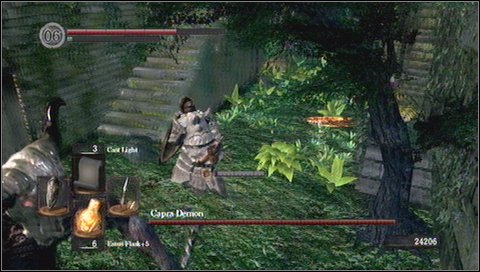 Step 1 - run to the arena and jump to the stairs on the left. - Capra Demon | How to kill a boss - How to kill a boss - Dark Souls Game Guide & Walkthrough