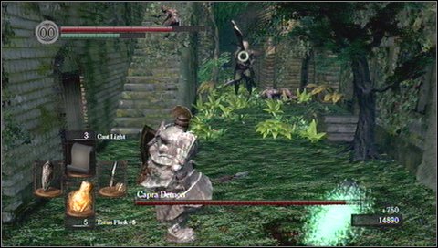 Step 4 - Wait until Capra jumps down and then attack him 2-3 times. Repeat this. - Capra Demon | How to kill a boss - How to kill a boss - Dark Souls Game Guide & Walkthrough