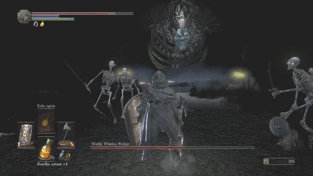 Escape from the skeletons hoping that the boss will quickly swing his hand and kill his own minions. - High Lord Wolnir - Bosses - Dark Souls III Game Guide & Walkthrough