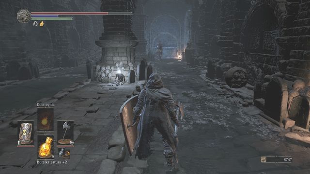 The enemy at the end of the corridor is fast and he can throw projectiles at you from distance. - Catacombs of Carthus - Walkthrough - Dark Souls III Game Guide & Walkthrough