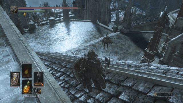 Throw a knife at your enemy to lure him upstairs. - Irithyll of the Boreal Valley - Path to Anor Londo - Walkthrough - Dark Souls III Game Guide & Walkthrough