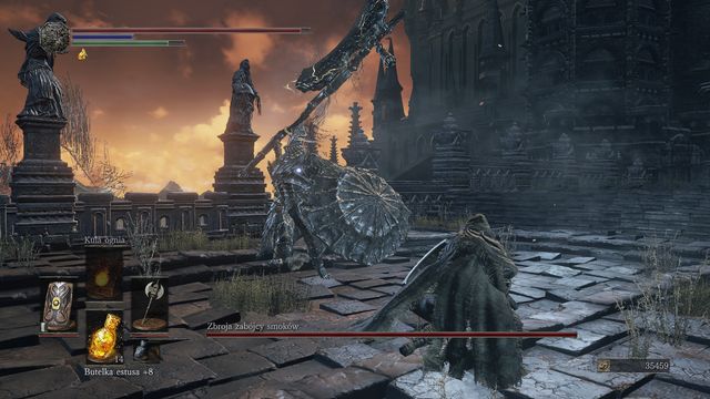 The attacks have long reach, dodge mostly to the sides. - Dragonslayer Armour - Bosses - Dark Souls III Game Guide & Walkthrough