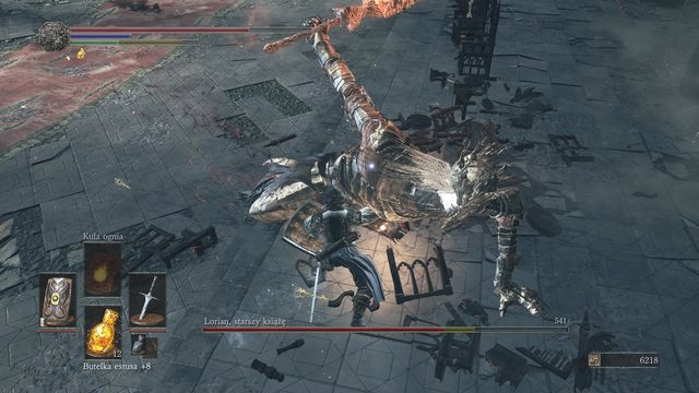 While near Lorian, watch out for his swings and frequent changes of stance. - Lothric and Lorian - Bosses - Dark Souls III Game Guide & Walkthrough