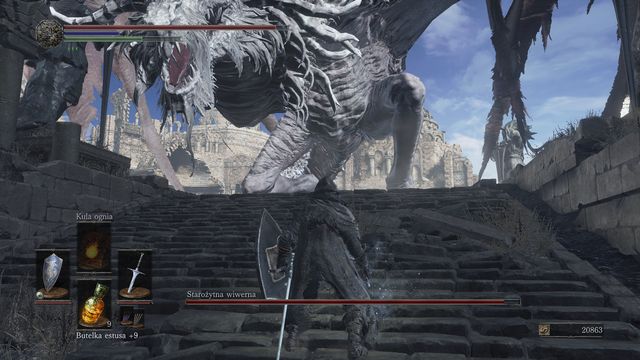 If you want to fight this boss around for a bit longer, remain at the foot o f the stairs, attack the underbelly, tail feet and head (if possible). - Ancient Wyvern - Bosses - Dark Souls III Game Guide & Walkthrough