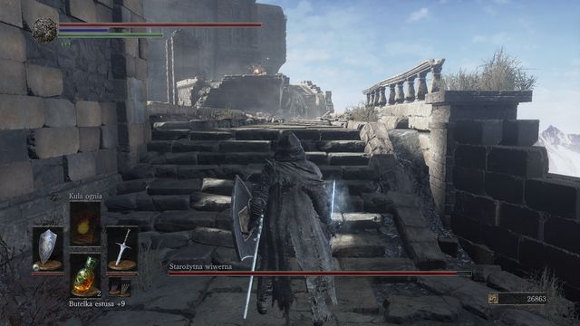 Go up, across the bridge and climb up the ladder. - Ancient Wyvern - Bosses - Dark Souls III Game Guide & Walkthrough
