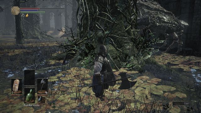 Drag the crab away from the tree and quickly get back here to collect the items. - Road of Sacrifices - Swamp - Walkthrough - Dark Souls III Game Guide & Walkthrough