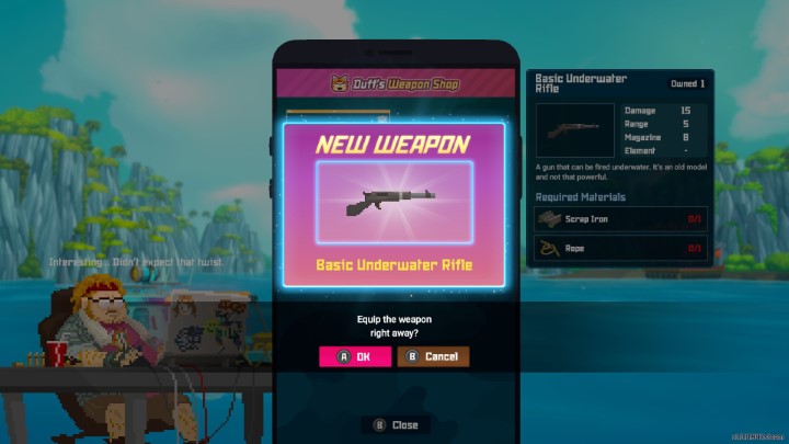 After bringing the needed materials to the surface and delivering them, Duff will reward you with your first weapon - Dave the Diver: How to get a weapon? - Combat - Dave the Diver Guide