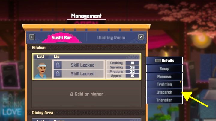1 - Dave the Diver: How to use the Dispatch command to the staff? - Sushi bar - Dave the Diver Guide