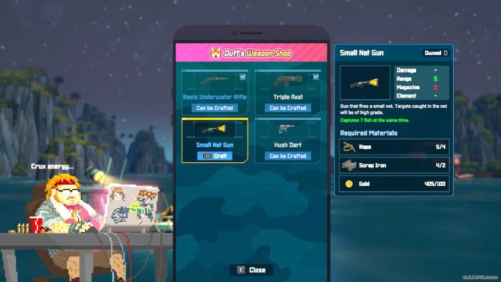 The first weapon from this category is the Small Net Gun - Dave the Diver: How to use Tranquilizer and Net Gun? - Fishing - Dave the Diver Guide