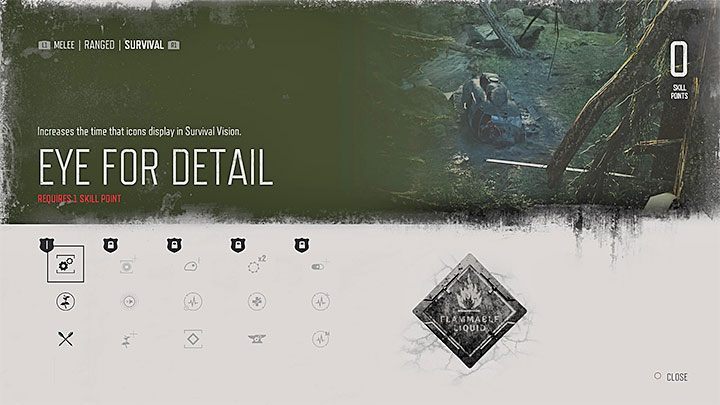 Eye for Detail [level 1] - Extends the time that icons display in Survival Vision - Days Gone: Skills Guide - Character progression - Days Gone Guide