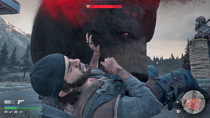 During the fight, try to keep the bear at a distance, especially since the animal can knock Deacon to the ground - then quickly press the specified button to release - Days Gone: - How to kil Bear boss in Lots of Sick People? - Combat - Days Gone Guide