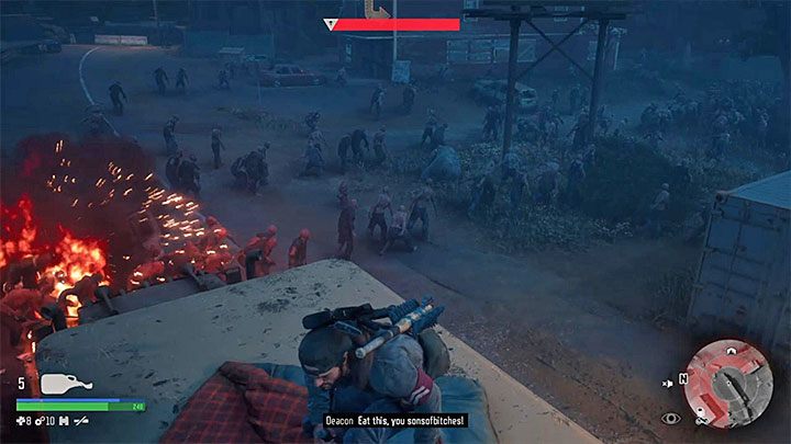 Throw one or two Napalm Molotov into the Horde at the beginning of the battle - Days Gone: How to beat Horde of Chemult? - Combat - Days Gone Guide