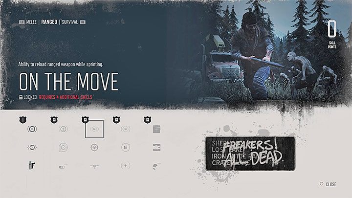 On the Move - This ability allows you to reload your weapon while sprinting - Days Gone: Best starting skills - Character progression - Days Gone Guide