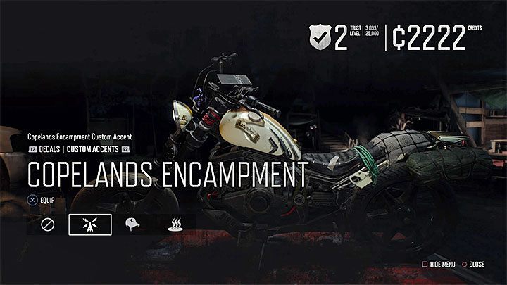 Usually the game only displays some standard decals - Days Gone: How to use special motorcycle skins? - Motorcycle - Days Gone Guide