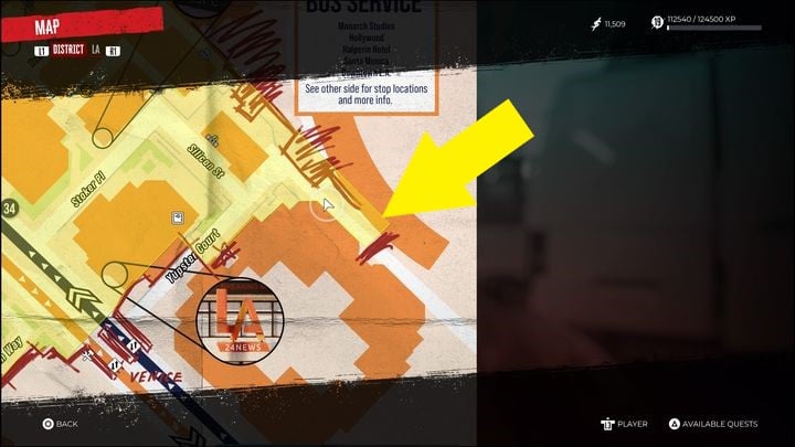 Service gate 7 in the Randgate building is located on the east side of Ocean Avenue, more specifically, at the location marked by the yellow arrow in the picture - Dead Island 2: Where is gate 7 in Randgate? - FAQ - Dead Island 2 Guide