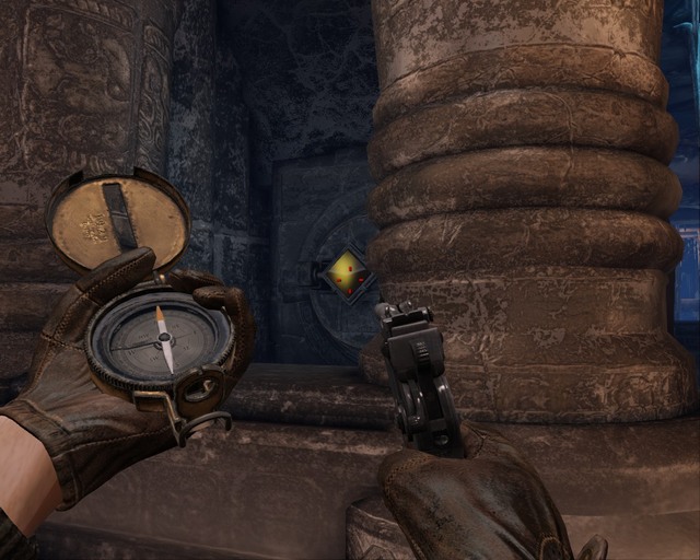 Hidden switch responsible for turning the statue. - Ice Temple | Treasures - Treasures - Deadfall Adventures Game Guide & Walkthrough