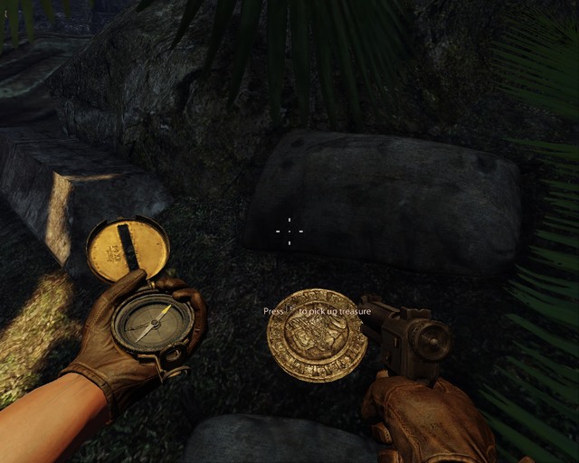 Golden disk between the stones. - Mayan Jungle | Treasures - Treasures - Deadfall Adventures Game Guide & Walkthrough