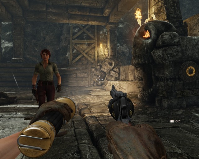 Treasure is in the mouth where the flashlight shows. - Mayan Temple | Treasures - Treasures - Deadfall Adventures Game Guide & Walkthrough