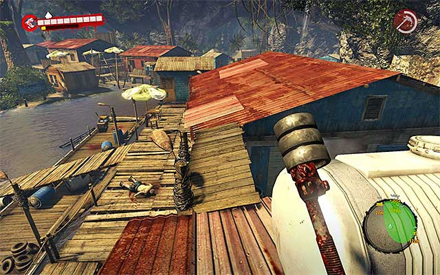 Approach the new ladder, which takes you on a roof of building next to the workshop - Look for an entrance to the workshop | Chapter 5 - Pump Action - Chapter 5 - Pump Action - Dead Island Riptide Game Guide