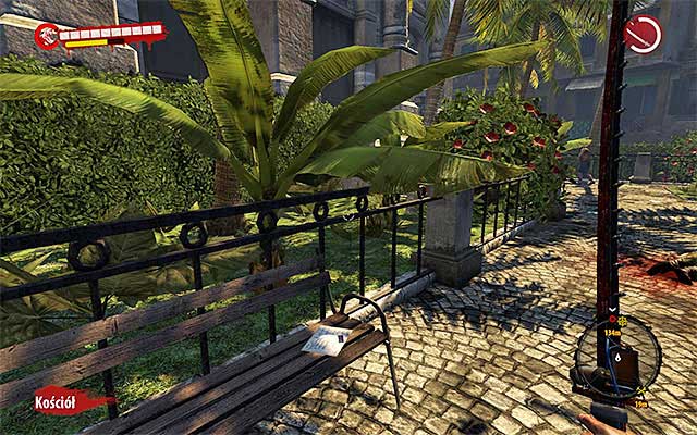 When you get to the Church, look for a bench on which you can find a Postcard - Postcards - Henderson | Secrets - Secrets - Dead Island Riptide Game Guide