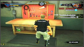 To create the mentioned Spiked Bat, take the nails from the shelf [1] and place them on the table in the middle [2] - Case 1 - Main missions - Dead Rising 2 - Game Guide and Walkthrough