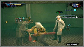 Once the fight is over, head to the door marked on the map [1] and go inside, where you'll be attacked by two scientists [2] - Case 7 - Main missions - Dead Rising 2 - Game Guide and Walkthrough
