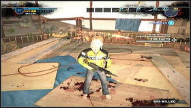 Right after the fight begins, run to the middle of the location and climb up the scaffolding [1] - The Facts - Main missions - Dead Rising 2 - Game Guide and Walkthrough
