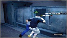 Once the man injects himself with Zombrex, grab him [1] and escort to the safe house [2] - Case 2 - Side missions - Dead Rising 2 - Game Guide and Walkthrough