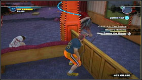 The best way to fight him is constantly jumping between the balustrades [1] and attacking only when the enemy stops to catch a breath [2] - Case 3 - p. 2 - Side missions - Dead Rising 2 - Game Guide and Walkthrough