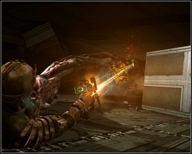 Go to the sleep block A bunks - a tentacle will grab you, and youll need to shoot the yellow part in order to break free - End of days Part 1 | Walkthrough - Walkthrough - Dead Space Game Guide & Walkthrough