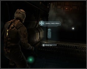 Follow the corridor to the control room and turn left - its a dead end but it contains some credits, and on your way back a Small med pack and the Audio log that you can see shining on the second picture - New Arrivals Part 1 | Walkthrough - Walkthrough - Dead Space Game Guide & Walkthrough