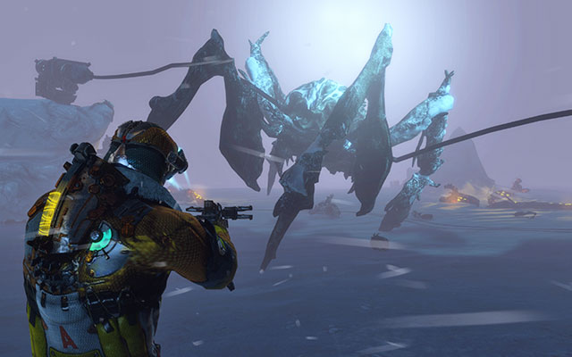 After you activate the system, you should notice blue laser beams - you now need to lure the monster into the area operated by those beams - Reunite with Ellie | 13: Reach for the Sky - 13: Reach for the Sky - Dead Space 3 Game Guide