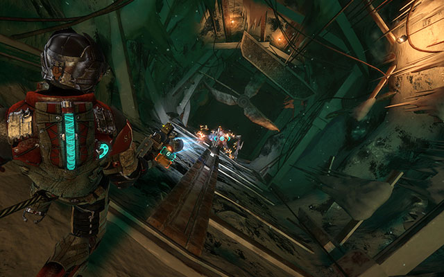 When you get to the bottom, youll come across another monster fighting two Unitologists - Follow Danik down the Research Silo | 16: What Lies Below - 16: What Lies Below - Dead Space 3 Game Guide