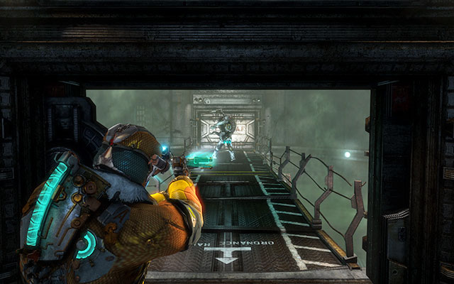 Prepare for walking through several corridors, where youll find mostly supply crates and fortunately no enemies, until you get to the bridge in the next silo, where youll be welcomed by few Necromorphs - Protect the Armory munitions | Side missions: Armory - Side missions: Armory - Dead Space 3 Game Guide