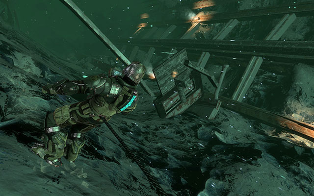 On one of damaged bridges on the right, near the long metal railing - Chapter 16 | Secrets - Secrets - Dead Space 3 Game Guide