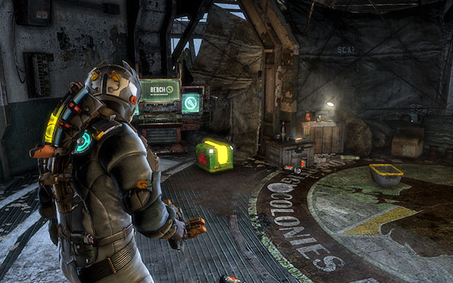 Before you leave the room and go to the elevator, look around carefully - you can find here several crates with ammo, met kits and crafting parts - Decipher the message in the Admirals Quarters | 4: Historys Ember - 4: Historys Ember - Dead Space 3 Game Guide