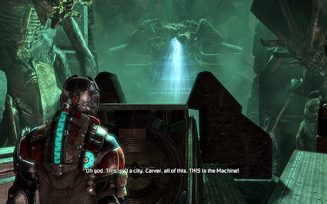 In front of you, right behind pillars, you should see a slot with Codex - turn it to open the portal - Activate the Alien Conduit | 17: A Strange City - 17: A Strange City - Dead Space 3 Game Guide