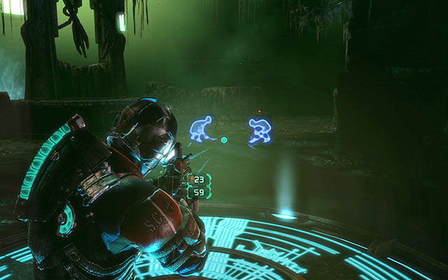 Before you enter a huge room with a statue in its center, youll find a round platform - when you stand on it, kinesis and stasis effects will be strengthened - 17: A Strange City ending - 17: A Strange City - Dead Space 3 Game Guide