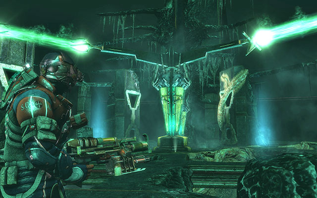 On the above screen you can see a correct setting of the machine, looking from the side of the elevator - Align the Power Array | 18: Kill or Be Killed - 18: Kill or Be Killed - Dead Space 3 Game Guide