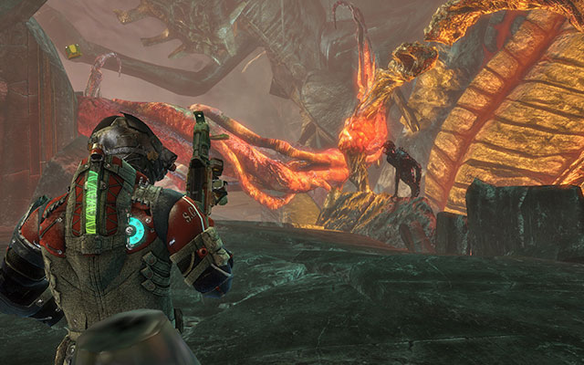 Keep moving ahead, watching out for breakaway fragments of the ground - there is only on available path - Reach the machine | 19: Endings - 19: Endings - Dead Space 3 Game Guide