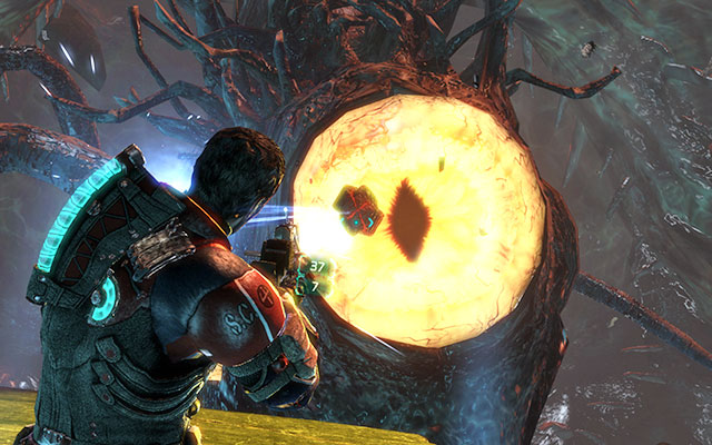 In order to get rid of the monster, you have to shoot his three eyes - Reach the machine | 19: Endings - 19: Endings - Dead Space 3 Game Guide
